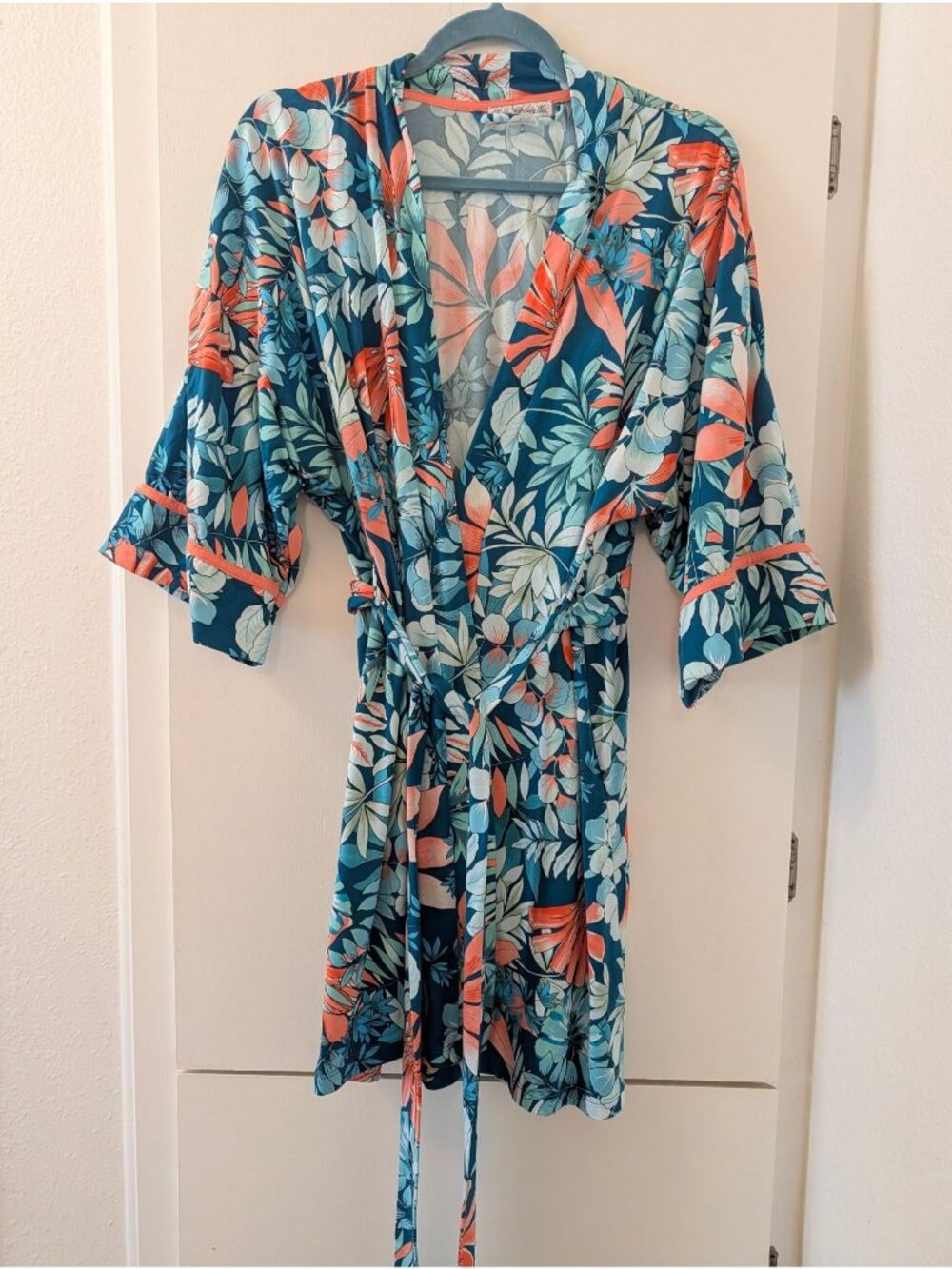 Floral Kimono Robe With Tropical Print By Linea Donatella S/M Polyester/Spandex